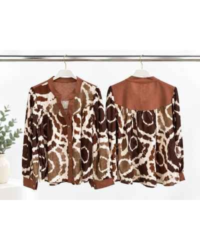 TU (max. 38 au 42) - Chemise imprimée abstraite marron et écru 100% viscose 