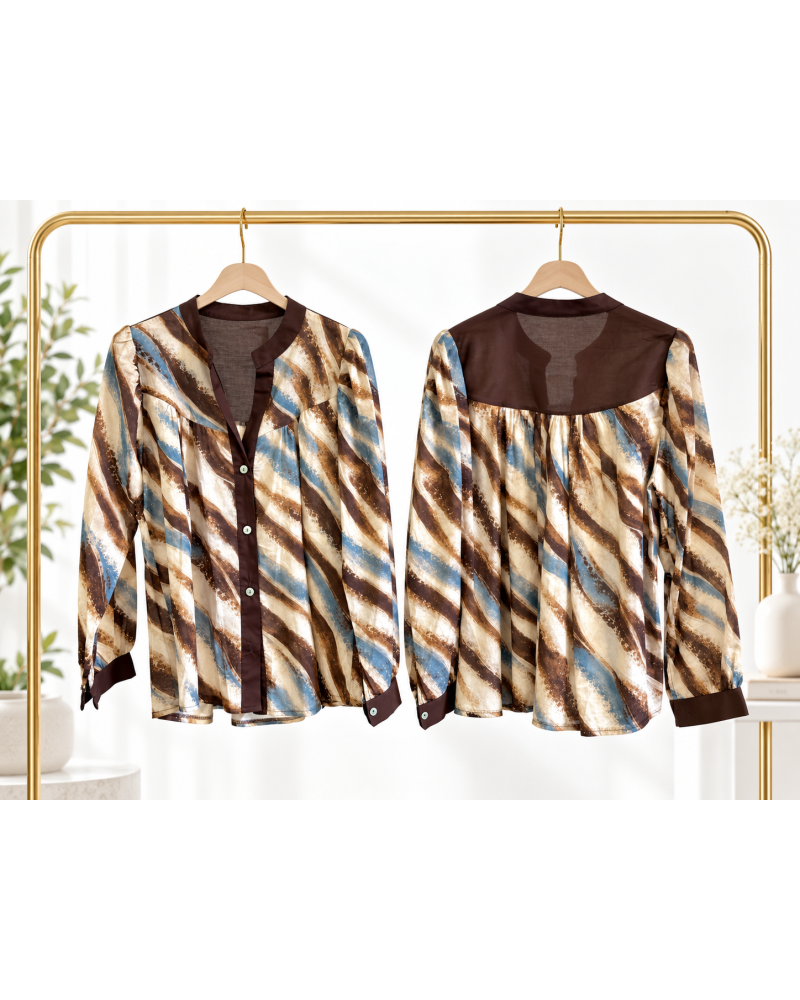 TU (max. 38 au 42) - Chemise imprimée zébrée beige et noir 100% coton 