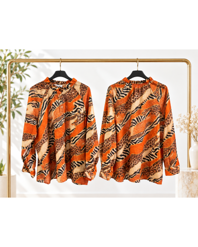 TU (max. 36 au 42) - Chemise imprimée animalier orange et noir 100% coton 