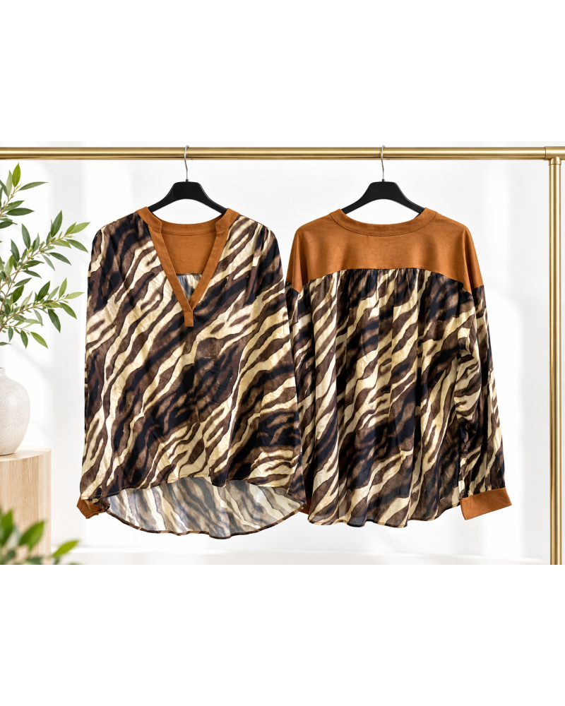 TU (max. 38 au 44) - Chemise imprimée zébrée avec empiècement camel 100% viscose 
