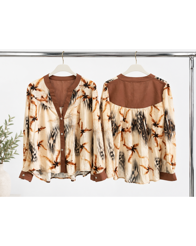 TU (max. 36 au 42) - Chemise imprimée branches sur fond écru 100% viscose 
