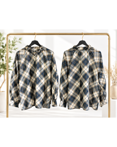 TU (max. 38 au 42) - Chemise imprimée carreaux marine et écru 100% coton 