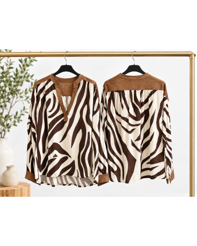 TU (max. 38 au 44) - Chemise imprimée zèbre chocolat et écru 100% viscose 