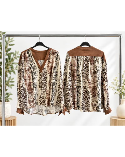 TU (max. 38 au 44) - Chemise imprimée animalier beige et chocolat 100% viscose 