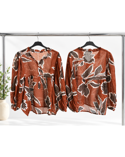 TU (max. 38 au 44) - Chemise imprimée grandes fleurs chocolat 100% coton 