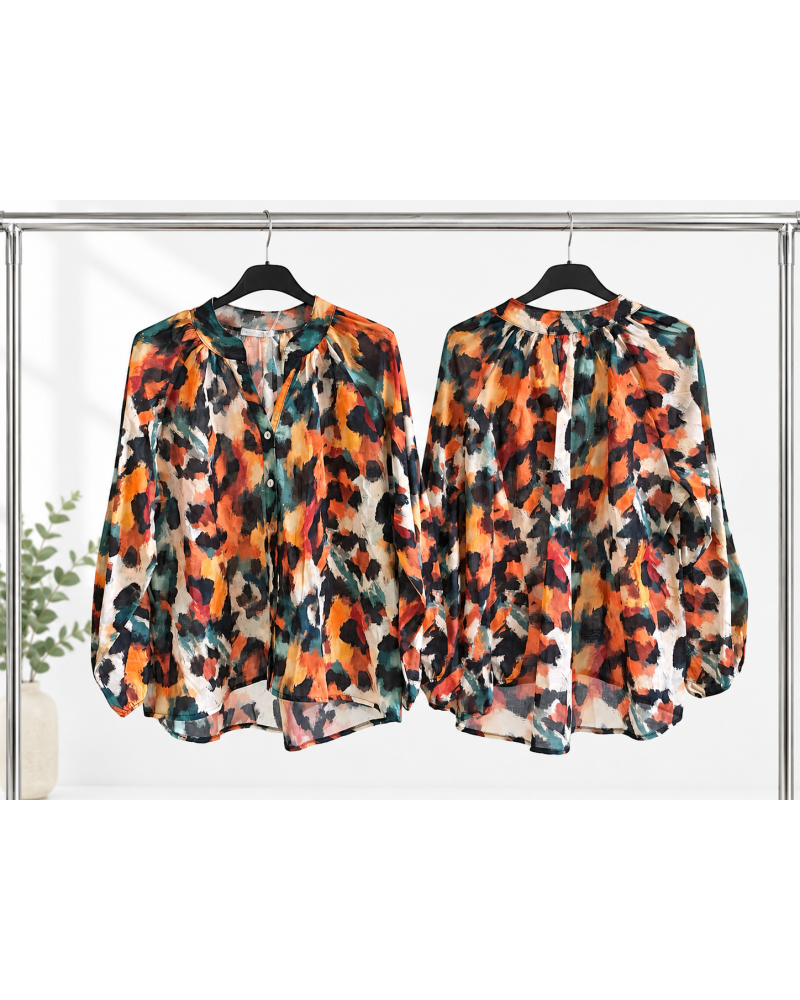 TU (max. 38 au 42) - Chemise imprimée léopard multicolore 100% coton 