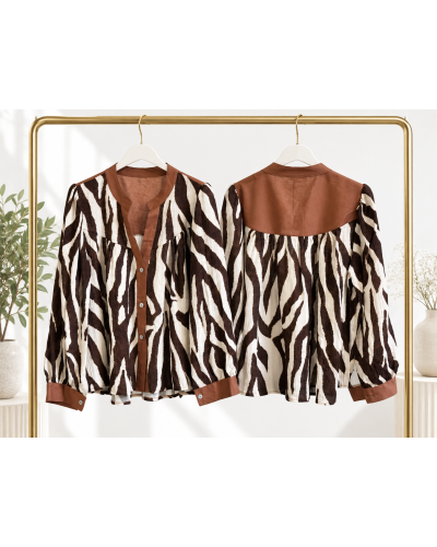 TU (max. 38 au 42) - Chemise imprimée zèbre brun et écru 100% viscose 