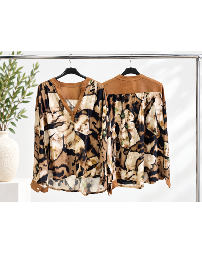 TU (max. 38 au 44) - Chemise imprimée grandes fleurs beige et noir 100% viscose 