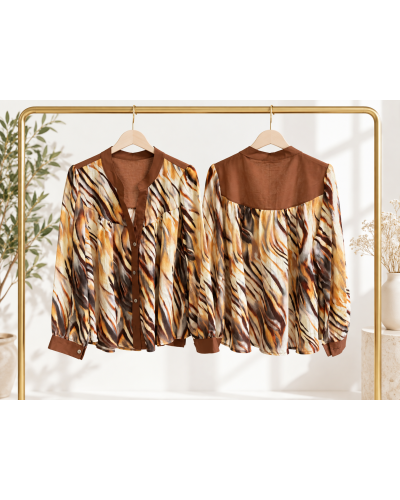 TU (max. 38 au 42) - Chemise imprimée animalier marron et écru 100% viscose 