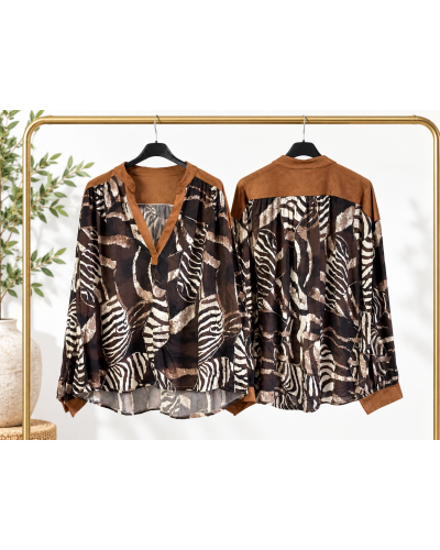 TU (max. 38 au 44) - Chemise imprimée zèbre noir et marron 100% viscose 