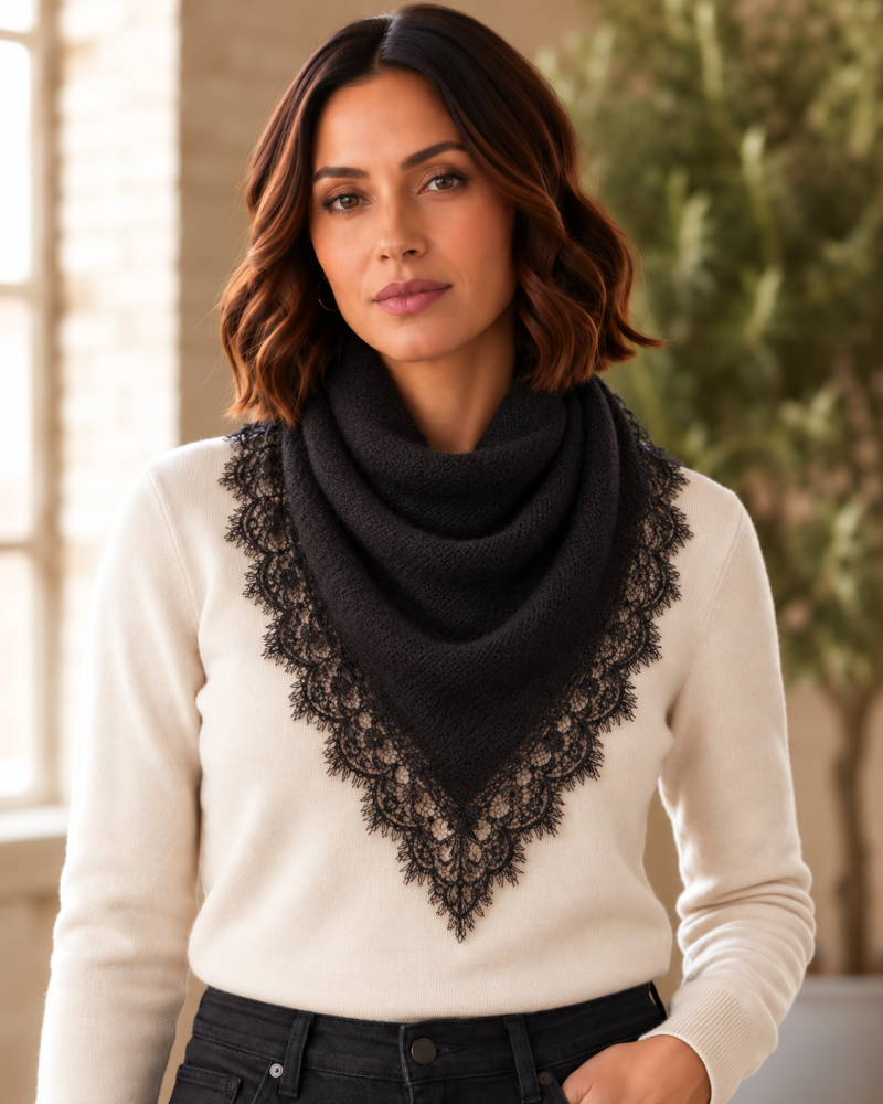 120cm x 35 cm - Echarpe Triangle dentelle - 20% laine Couleur:CH. Chocolat