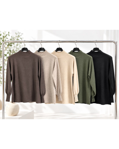 TU(38-42)- 50% visc - Pull col montant manche cotele Couleur:CH. Chocolat