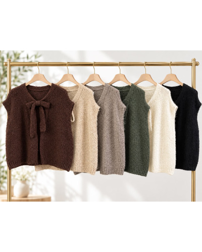 TU(38-42)- veste col v avec noeud Couleur:CH. Chocolat