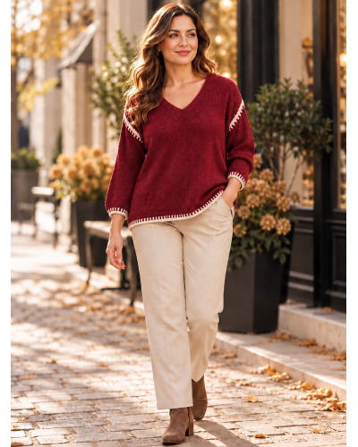 TU(38-42)- pull col v - finition contraste 