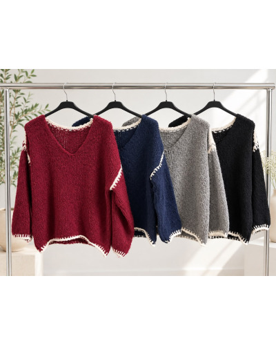 TU(38-42)- pull col v - finition contraste 