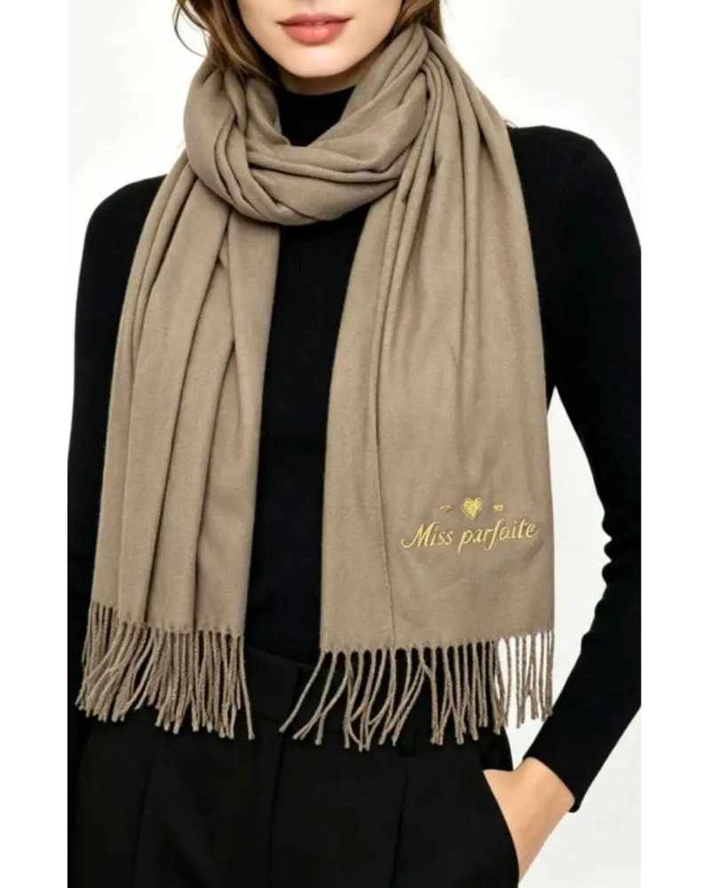 L190cm x l70cm - miss parfaite - 80% visc. 20% laine - Echarpe avec frange uni Couleur:CR. Taupe clair