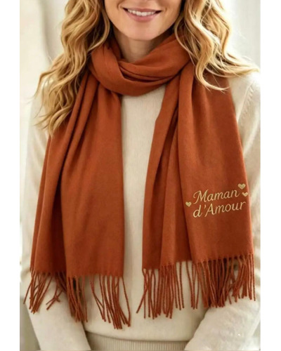 L190cm x 70cm - Maman parfaite - 80% visc. 20%laine - Echarpe avec frange uni Couleur:OR. Terra cotta foncé
