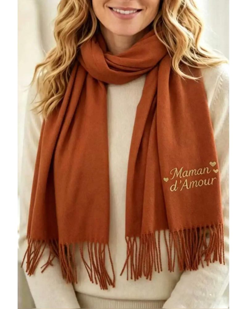 L190cm x 70cm - Maman parfaite - 80% visc. 20%laine - Echarpe avec frange uni Couleur:OR. Terra cotta foncé