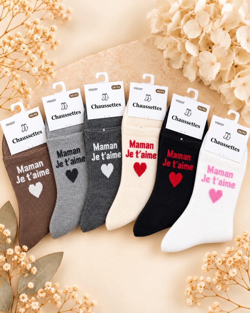 (36-42) - 67% coton - Chaussettes Maman je t'aime Couleur:CH. Chocolat