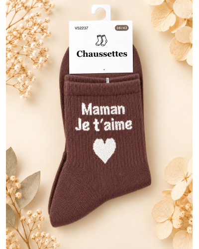 (36-42) - 67% coton - Chaussettes Maman je t'aime Couleur:CH. Chocolat