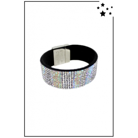 Bracelet manchette Stella Green - Strass et motifs irisés - Blanc