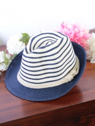 Chapeau - Panama - Rayures et noeud marin - Bleu
