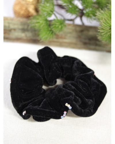 Chouchou - Effet velours - Strass argenté - Noir