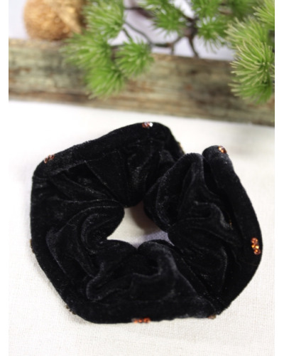 Chouchou - Effet velours - Strass choco - Noir
