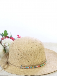 Chapeau - ruban perlé et strass - 100% paille