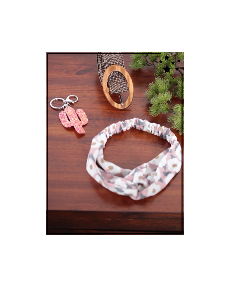Offre printemps - Head band, ceinture et porte clés - Rose
